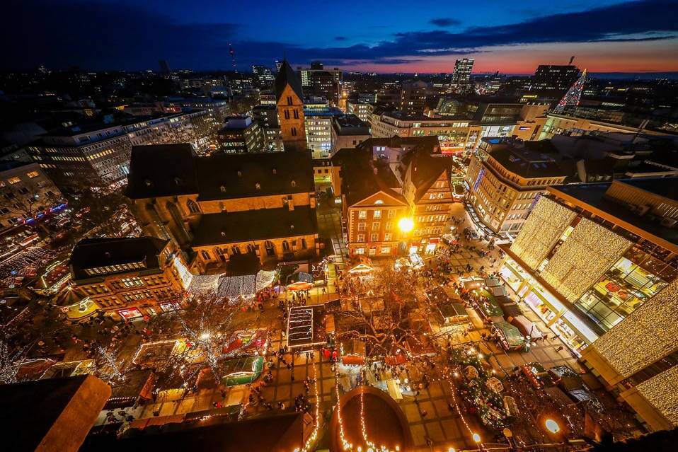 Vista dall'alto dei Mercatini di Natale di Dortmund
