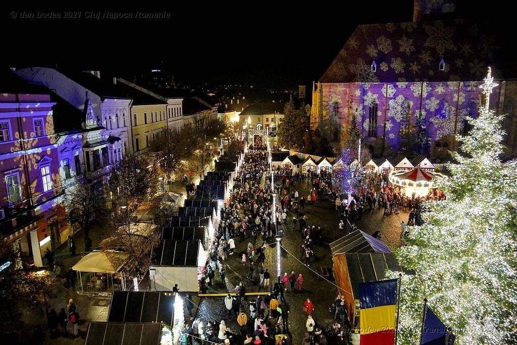 il centro di Cluj durante i mercatini di Natale
